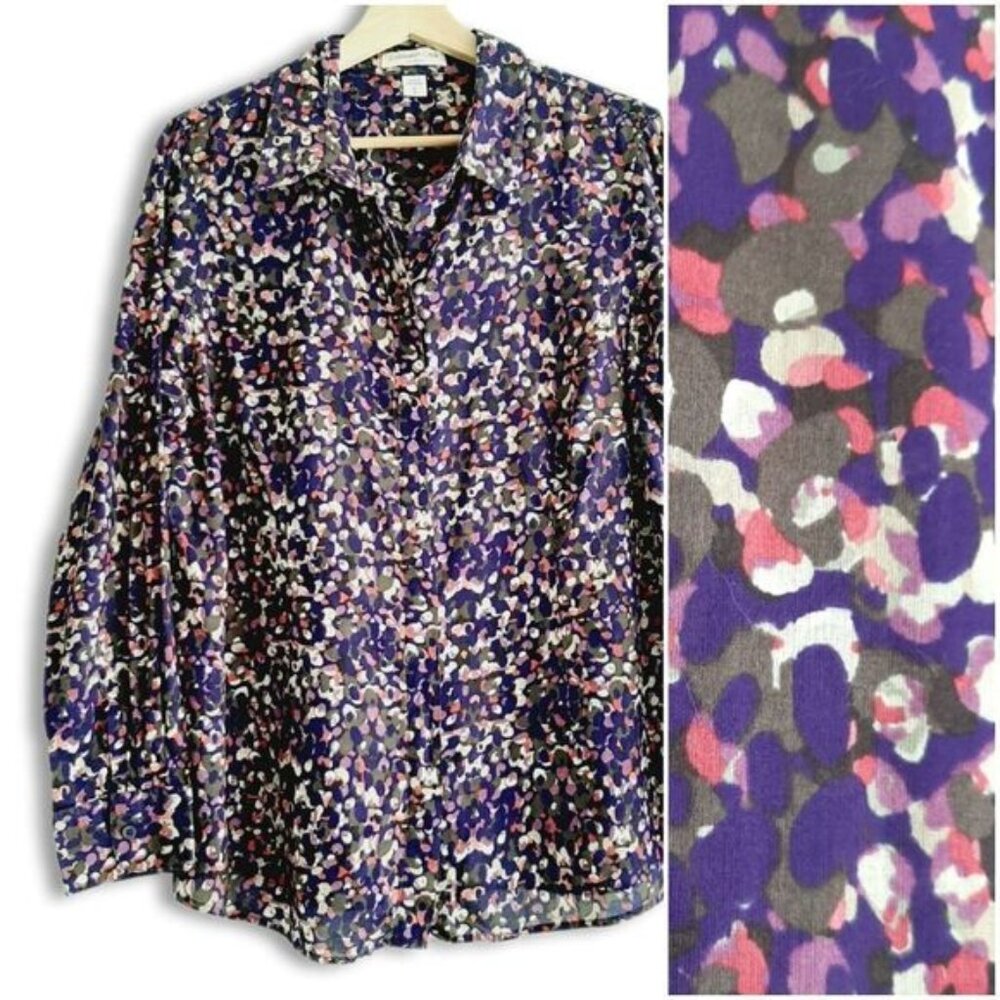 COLDWATER CREEK 100% Cotton Button Down Shirt Top Abstract Pattern Sz 16